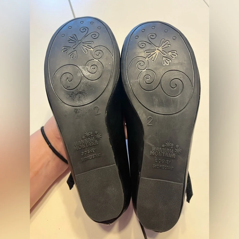 Disney Hannah Montana girls 2 black strap flats zipper detailed flower